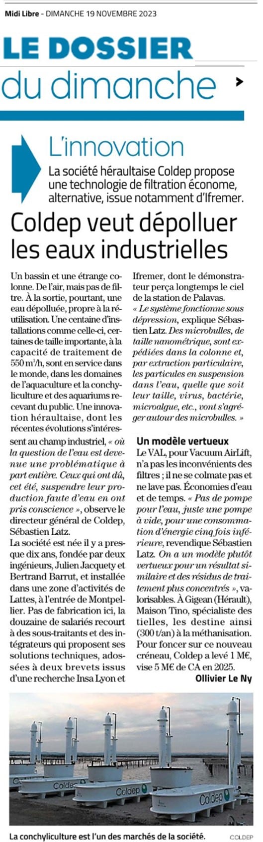 Midi Libre article on Coldep, a nugget of cleantech